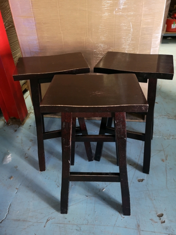 3x Wooden Sturdy Bar Stools - 15" long, 11" wide & 26" tall