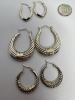 Three Sterling 925 Signed Latch back Hoop Earrings - 3