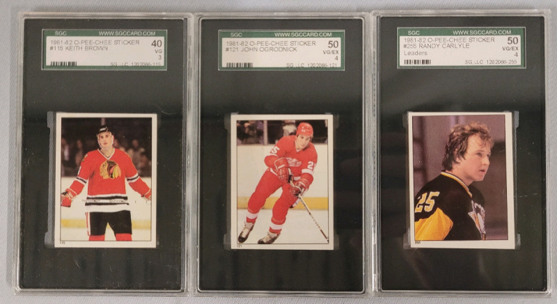 1981 - 1982 O Pee Chee Stickers NHL Hockey Trading Stickers . SGC Graded VG 3 , VG/EX 4 & VG/EX 4
