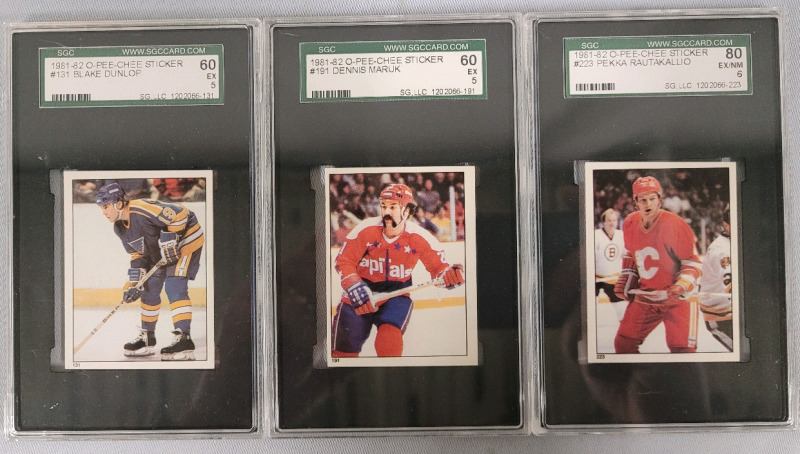 1981 - 1982 O Pee Chee Stickers NHL Hockey Trading Stickers . SGC Graded EX 5 , EX 5 & EX/NM 6