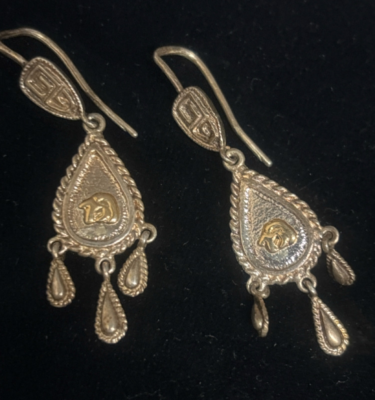 OM 925 Sterling 18K gold Accent pierced Drop Earrings
