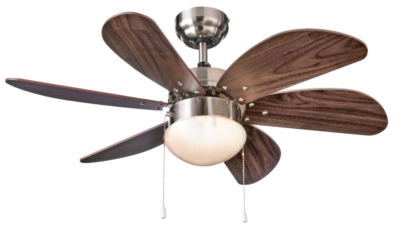 New For Living NORDICA 36" Ceiling Fan w 6 Walnut Blades & Frosted Glass Shade