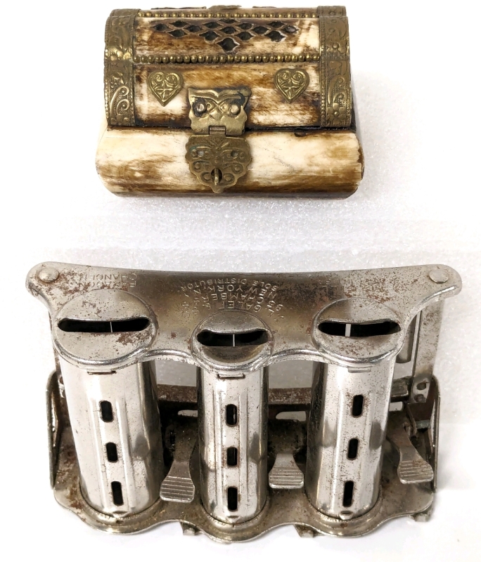 Vintage McGill J.L. Galef & Son Paragon Money Changer & Small, Lined Camel Bone Trinket Box