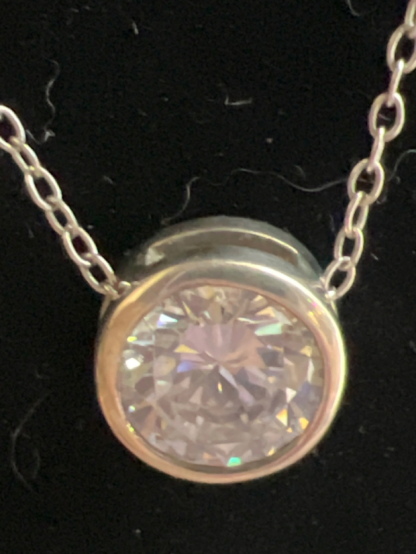 Dainty Bezel Set Solitaire stamped 925 Sterling on 925 Chain