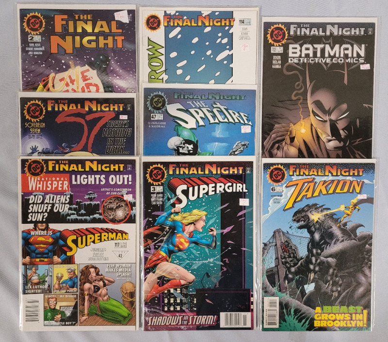 DC Comics ' The Final Night ' Story Arc Comics . 8 Issues Bagged & Boarded