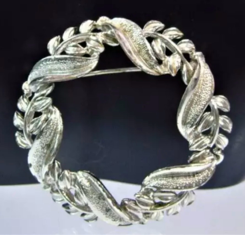 CORO signed Large Open Work Wreath Brooch Vintage