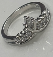 925 Sterling Silver Crown CZ Clear Stone Ring NV