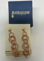 14K Rose Gold Circle Drop Earrings Stefano Oro Italy Box