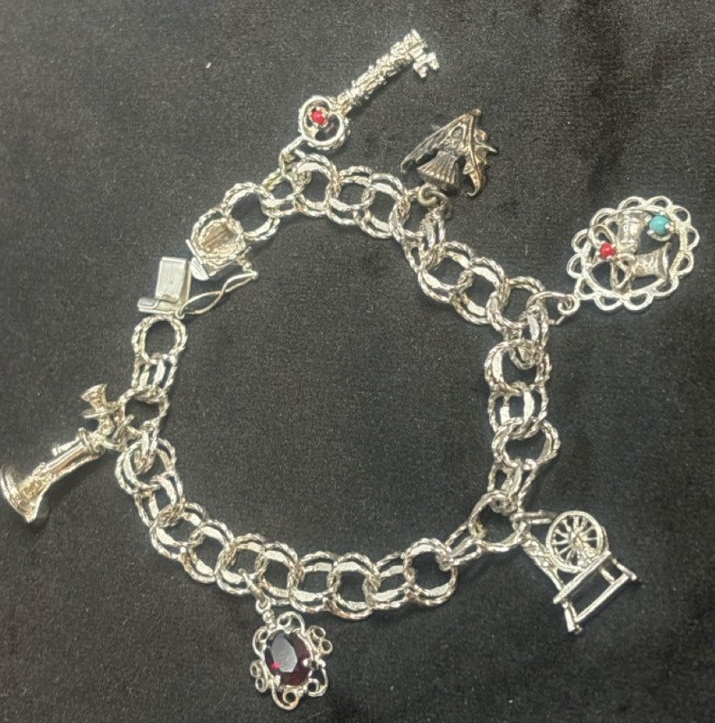 Hallmarked AIRFLEX Sterling Charm Bracelet with Charms