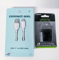 New 6ft Connect Onn. USB-C to USB Cable & E-Circuit USB Wall Tap (1.0 Amp)
