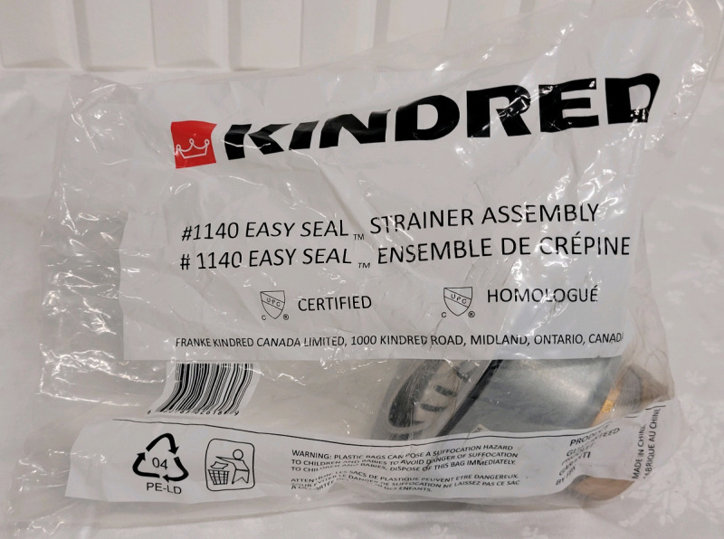 New - Kindred Easy Seal Strainer Assembly , Model # 1140