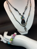 2 Hematite Necklaces Rhinestone Hematite Bracelet