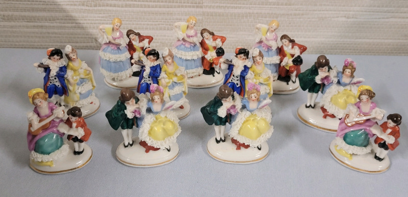 Vintage Victorian Man & Lady Figurine Lace Porcelain Place Card Holders . Made in Germany