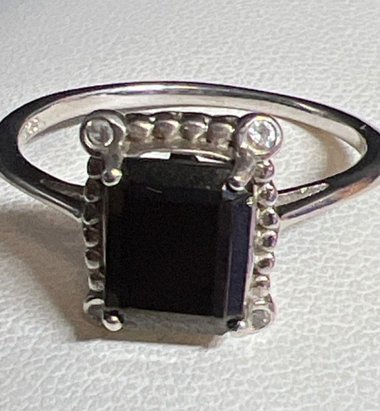 925 Sterling Black Tourmaline Square Prong set Ring