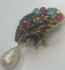 RICHELIEU Vintage Black Panther enamel Baroque Pearl & CAB WOW Brooch - 7