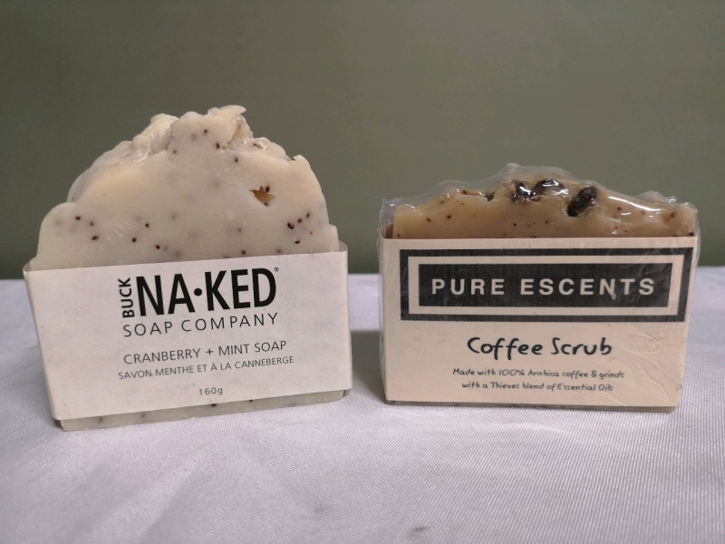 2 New Handmade Soaps - Buck Naked Cranberry&Mint Soap + Pure Escents Coffee Scrub