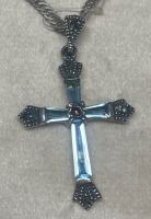 925 Blue Stone Marcasite Cross 925 Twisted Chain