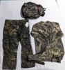 Camoflage Kit! Backpack, Mossy Oak Long Sleeve Shirt, Pants and Suspenders! Shirt is XXL, Pants XL Backpack measures 14" wide by 18" Tall. Suspenders are adjustable.