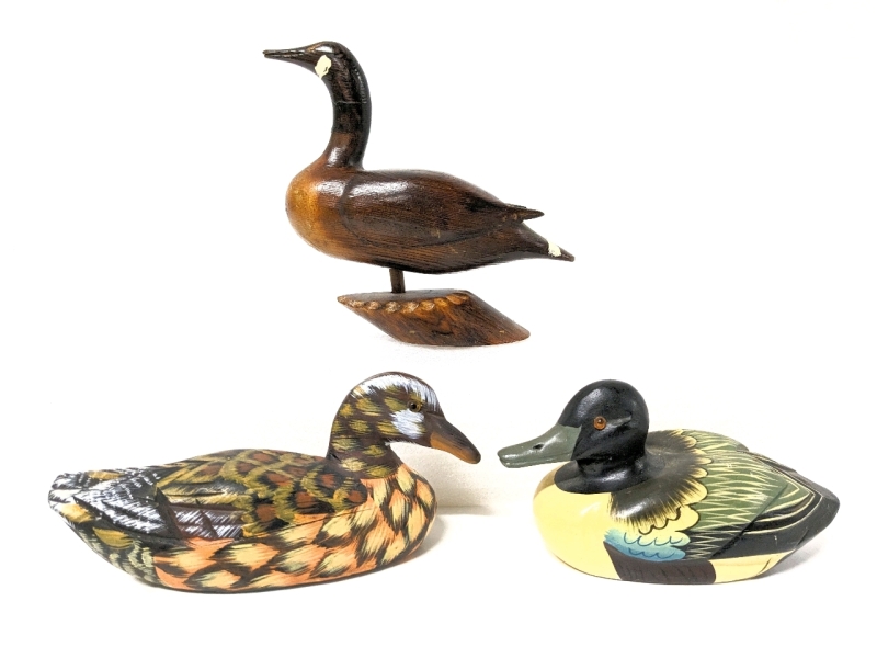 3 Vintage Wooden Water Fowl : 2 Ducks + Canada Goose | 2.75" - 4.5" Tall