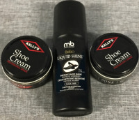 New Shoe Care : 2 Kelly’s Light Bone Shoe Cream (1.5oz ea) & Brillo Black Liquid Shine (2.5oz)