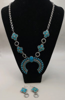 Vintage 30" Turquoise & Enamel Necklace & Earrings