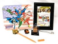 DC Comics Justice League Mousepad, The Bottle-City of Kandor, Aquaman Trident Pen, Framed Wizard of Oz Print & WWE Randy Orton Dog Tag on Chain