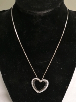 925 Silver Necklace & Heart Pendant with Clear Stones