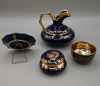 Vintage Limoges Miniatures, Plate, Jug and Trinket Box in Cobalt & Gold. Miniature Asian Bowl does have a maker's mark. Limoges Jug is 3" Tall - 2