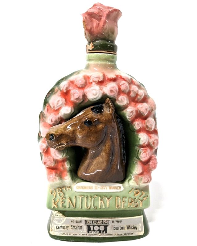 Vintage 1972 | Empty JIM BEAN Whiskey 4/5 Quart Bottle | 98th 1972 Kentucky Derby feat Canonero II 1971 Winner | 11" Tall