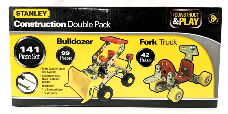 New STANLEY Construction Double Pack | 141 Piece Set : Bulldozer & Fork Truck