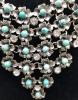 Vintage 17" Floral Necklace with Blue Beads and Clear Stones. 7" Sikvertone Bracelet with Turquoise Like Stones - 2