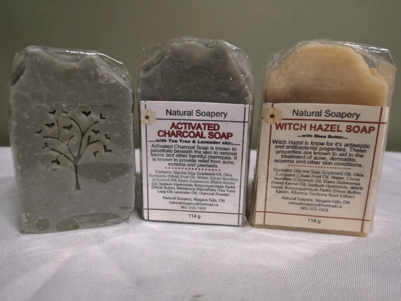 3 New Natural Soapery Handmade Soaps - Charcoal & Witch Hazel Soaps - 144g/bar