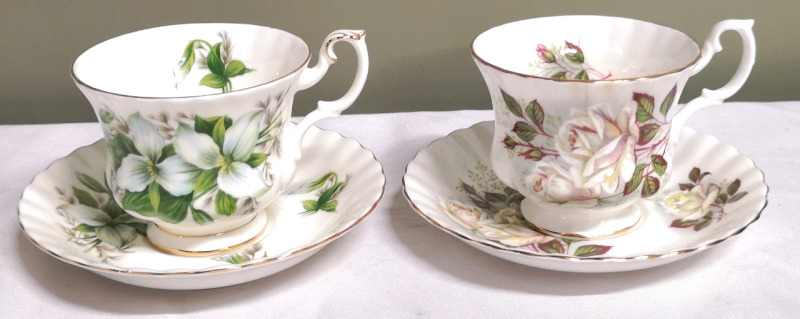 2 Vintage Royal Albert Teacups and Saucers - Trillium & Roses Pattern