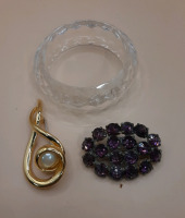 Vintage 2 Brooches & a 2.5" Clear Lucite Bracelet