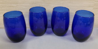 Vintage Cobalt Blue Drinking Glasses , Set of 4 . Measures 5" Tall . No chips or cracks