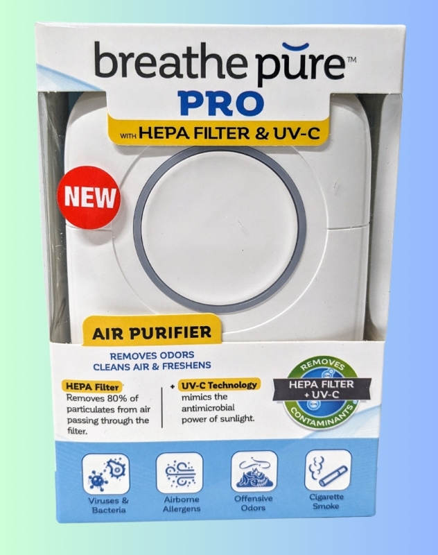 New BREATHE PURE PRO Portable Plug-In Air Purifier with Hepa Filter & UV-C