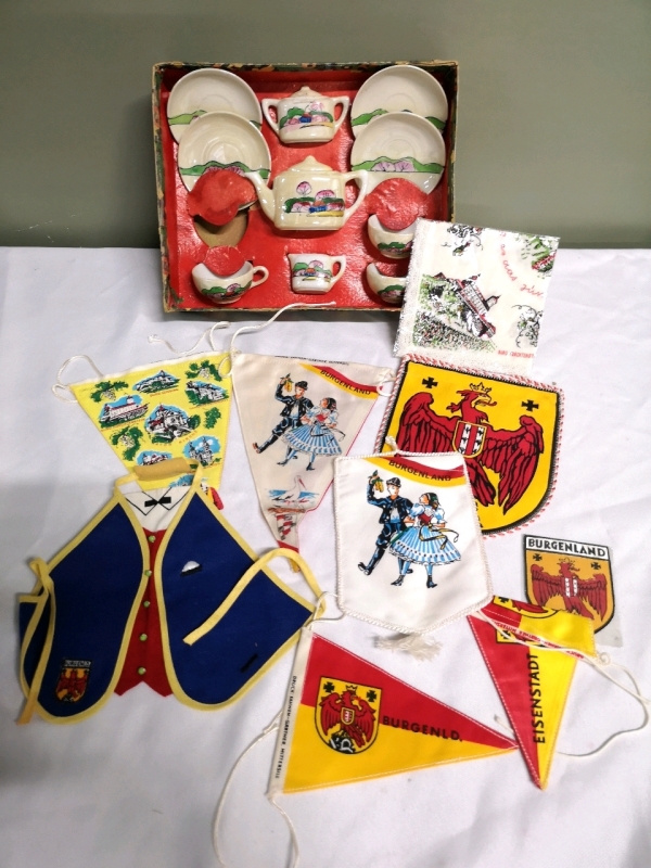 Vintage Ceramic Kid's Tea Set (Made in Japan) + Small Flags + Pennants