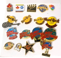 Vintage to Newer Metal Enamel Collector Pins : Hard Rock Cafe, Planet Hollywood, Warner Bros, Universal Studios Hollywood + Up to 1.3" Tall