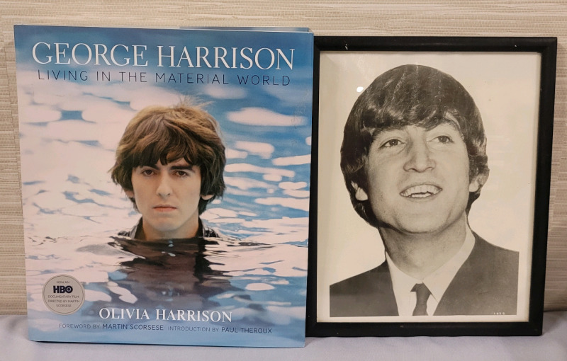 George Harrison ' Living in The Material World ' Book & John Lennon Framed Photo Print