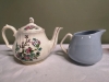 Vintage Sadler Teapot + Avon Blue Glass Jar + Creamer England + Red Glass Vase - 2