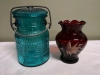Vintage Sadler Teapot + Avon Blue Glass Jar + Creamer England + Red Glass Vase - 5