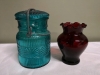 Vintage Sadler Teapot + Avon Blue Glass Jar + Creamer England + Red Glass Vase - 6