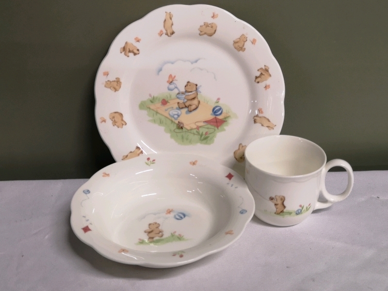 Vintage 1984 Noritake Busy Bear Kids Cup, Bowl & Plate - Japan