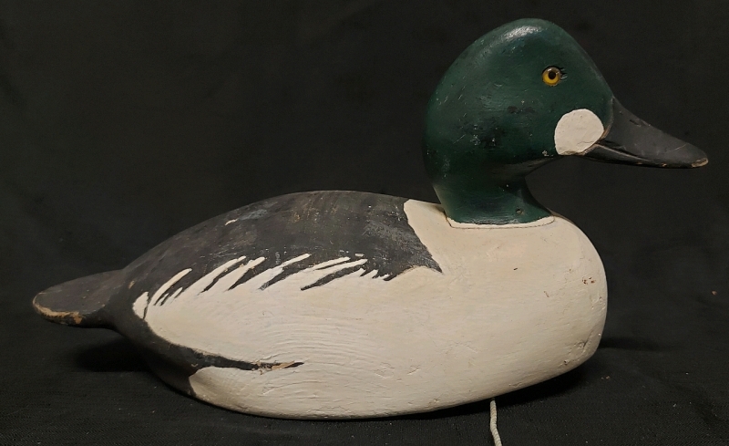 Vintage Wooden Decoy Duck With Rope And Weight Pre Owned 13"x5.5"