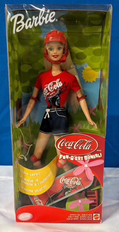 Vintage Coca-Cola Skateboard Fun Barbie With Box. Never Removed From Box.