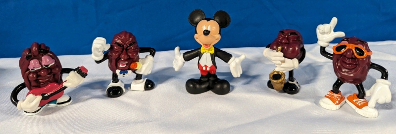 Micky Mouse and the California Raisins Figures. Tallest Measures 3".