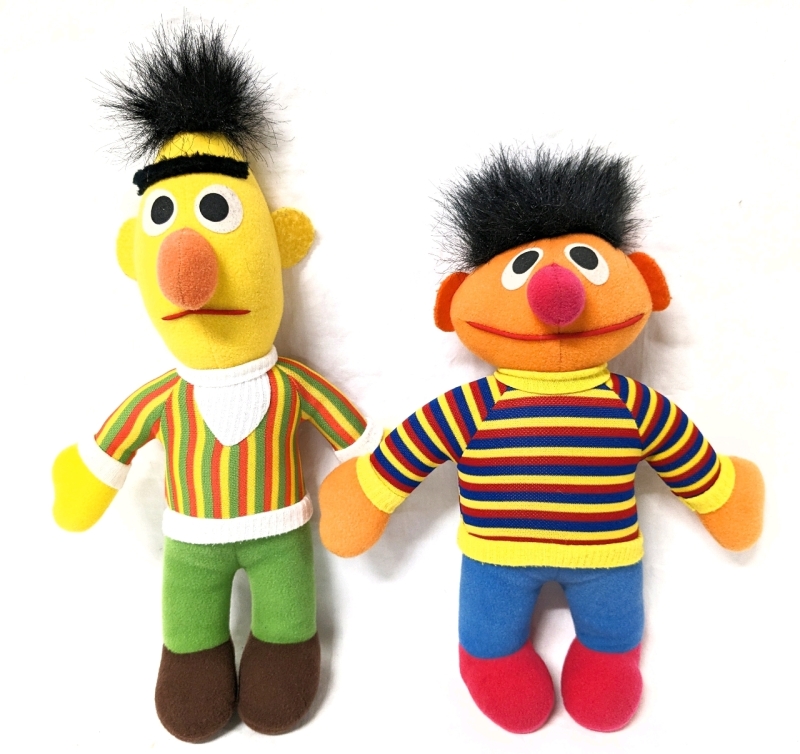 Vintage ERNIE and BERT Sesame Street Muppet Plush Toys 11" and 13" Tall