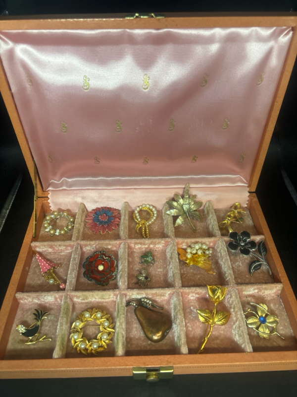 Vintage Jewellery Box Assorted Vintage Brooches