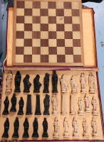 Vintage Roman Theme Chess Set w/Board , Made in Italy . Pieces Measure 3 7/8" to 5" Tall