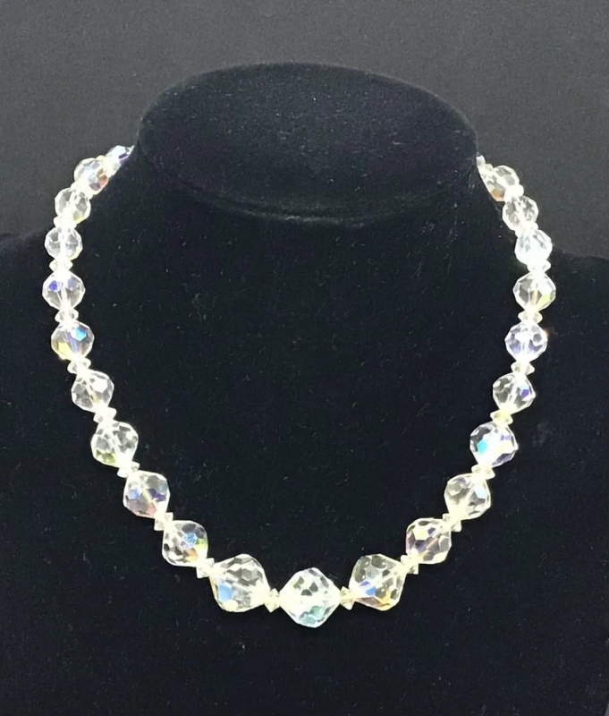 Vintage Signed CORO Crystal AB Graduated Necklace